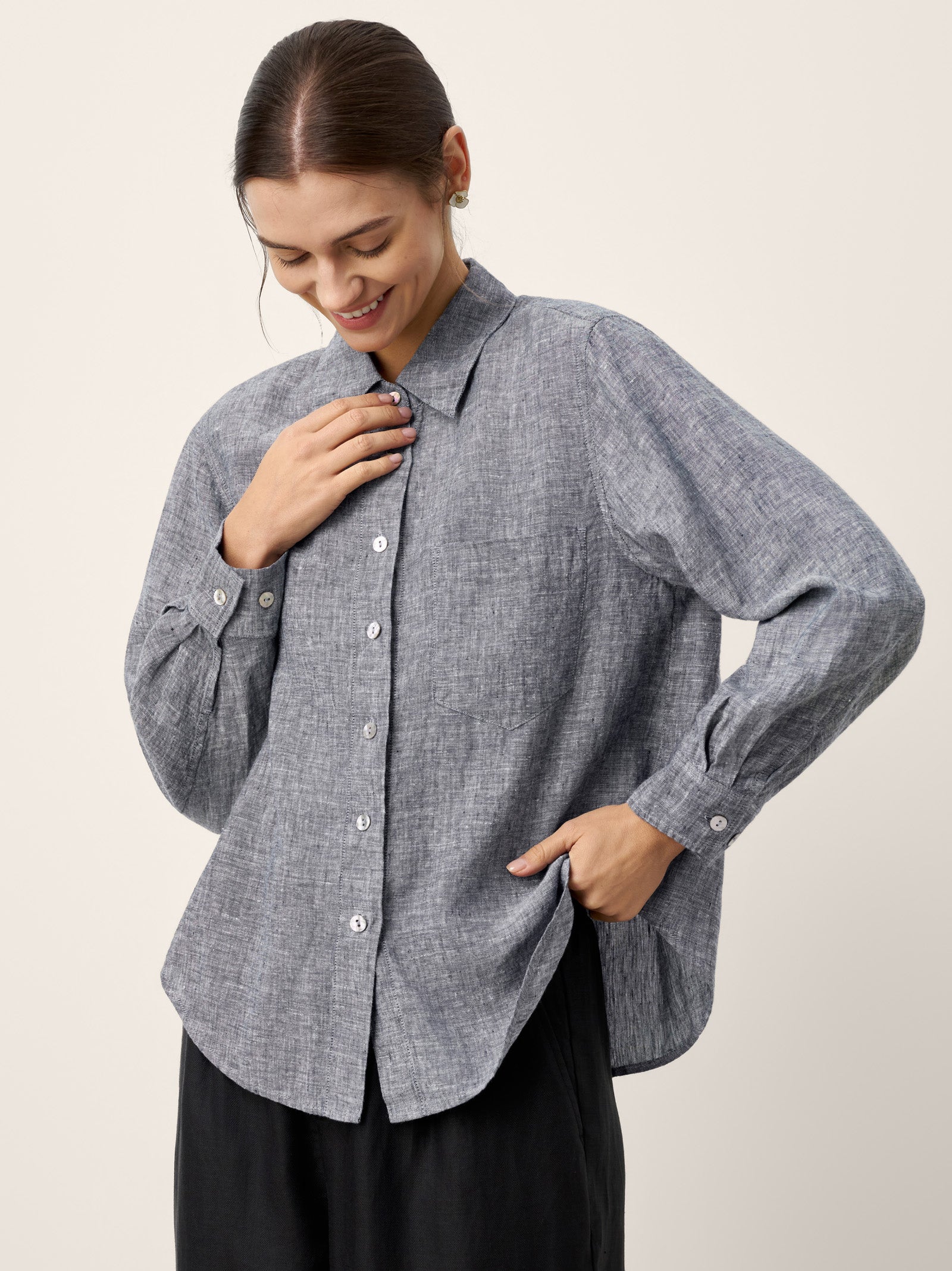 100% Linen Relaxed Drop Shoulder Pocket Shirt ASTER by LINTICO
