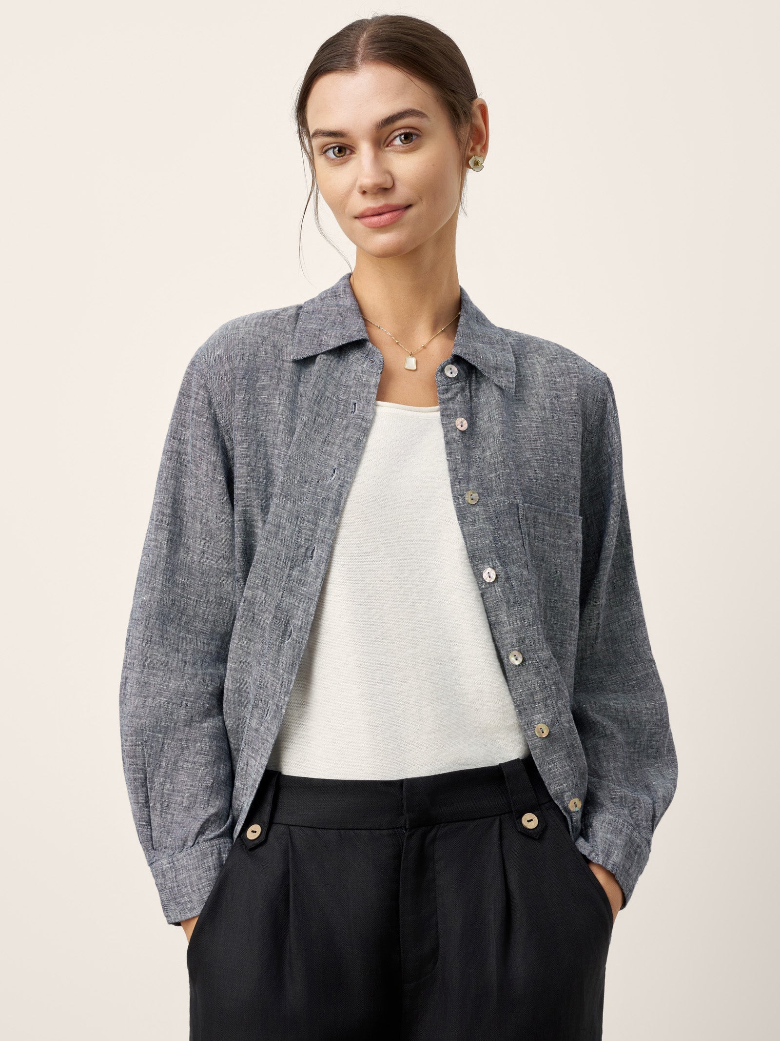 100% Linen Relaxed Drop Shoulder Pocket Shirt ASTER by LINTICO