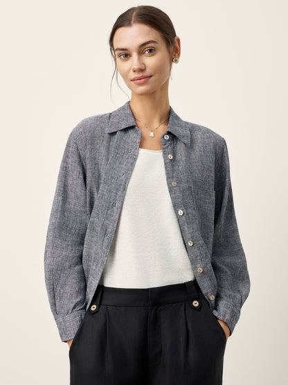 100% Linen Relaxed Drop Shoulder Pocket Shirt ASTER by LINTICO