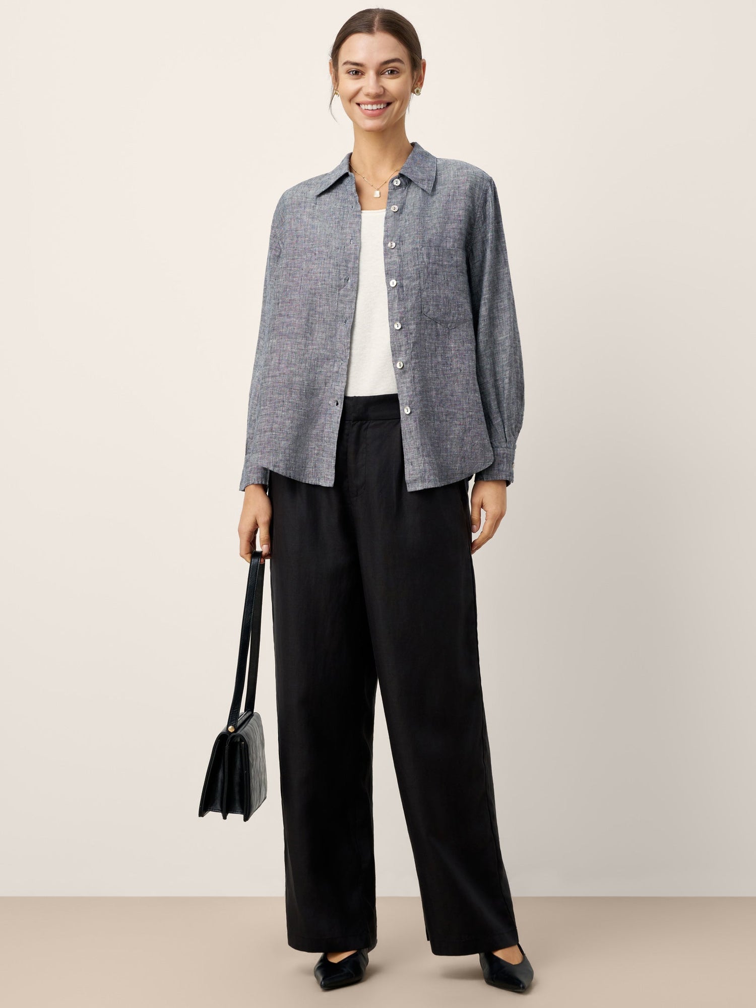 100% Linen Relaxed Drop Shoulder Pocket Shirt ASTER by LINTICO