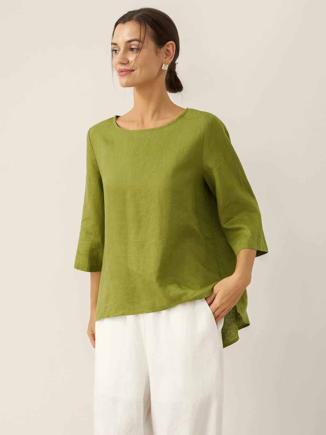 100% Linen Round Neck Asymmetrical Hem Top BRIANNA by LINTICO