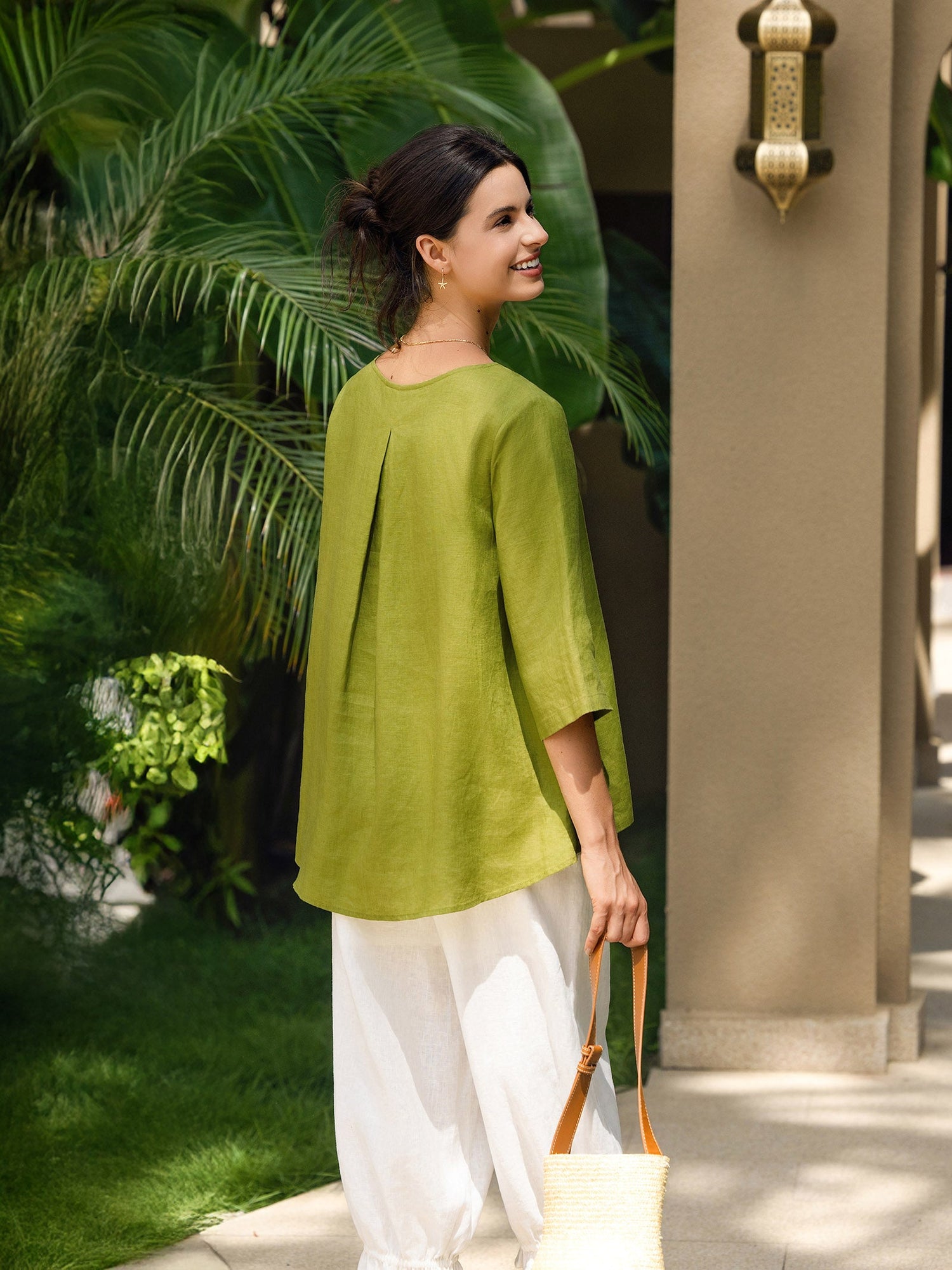 100% Linen Round Neck Asymmetrical Hem Top BRIANNA by LINTICO
