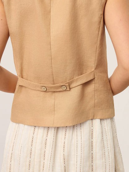 100% Linen Cinch-Back Sleeveless Tailored Vest BRONWYN by LINTICO
