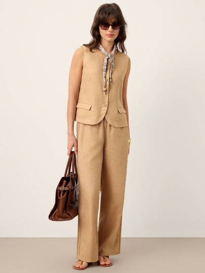 100% Linen Cinch-Back Sleeveless Tailored Vest BRONWYN by LINTICO