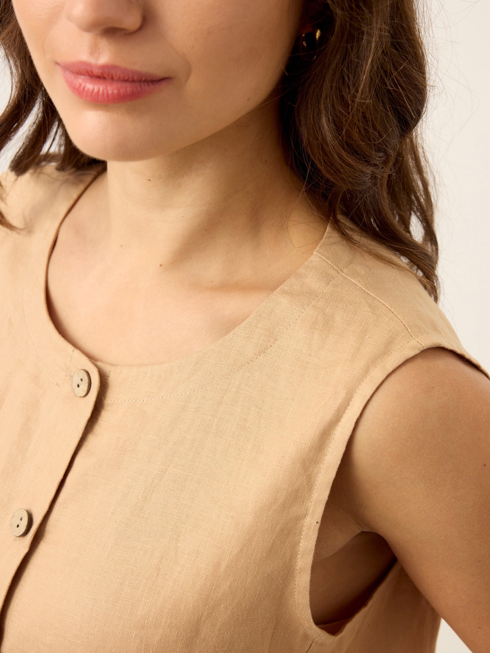 100% Linen Cinch-Back Sleeveless Tailored Vest BRONWYN by LINTICO