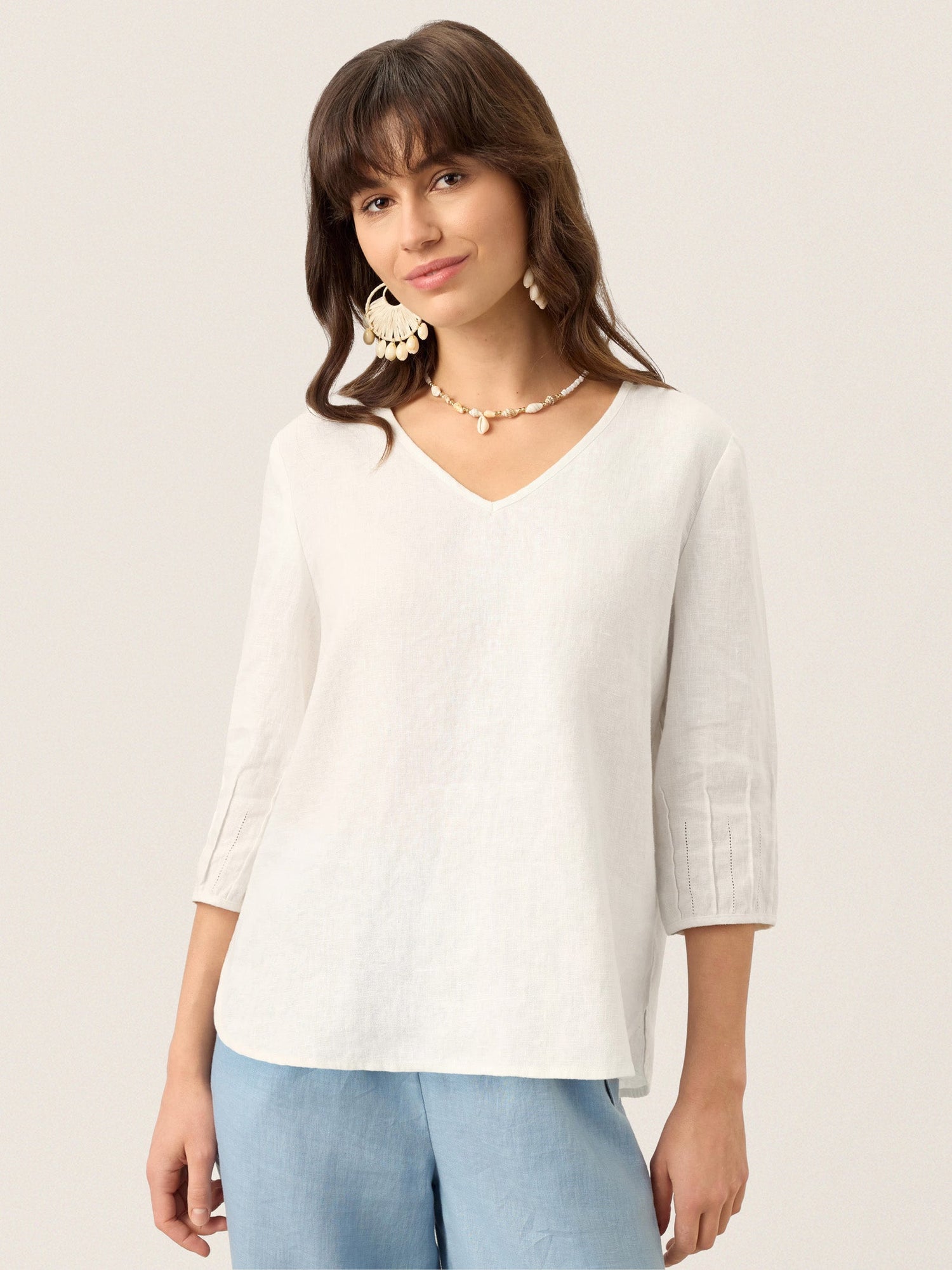 100% Linen Scoop Neck Slit Back Pullover Top FELICIA by LINTICO