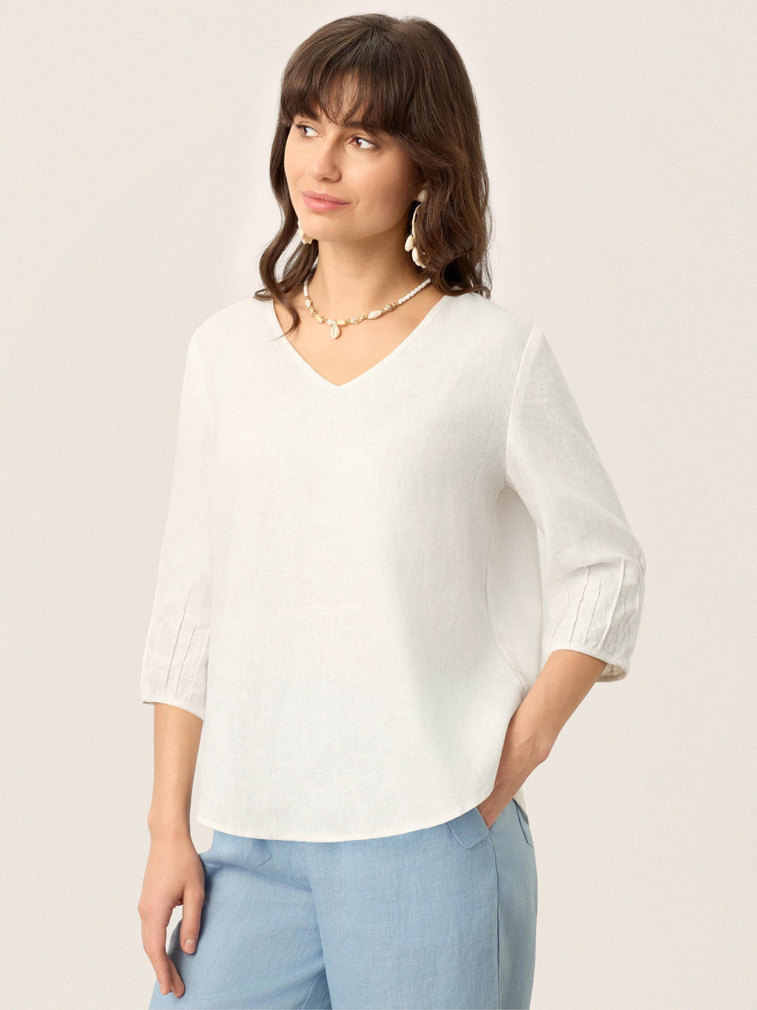 100% Linen Scoop Neck Slit Back Pullover Top FELICIA by LINTICO