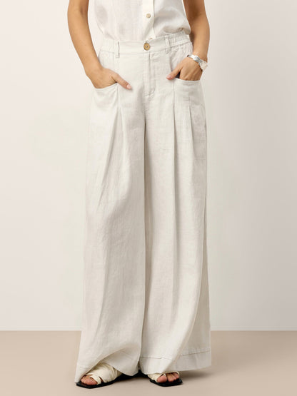 100% Linen Sculpted Pleat Elasticated Back Relaxed Pants VERIDIANA by LINTICO