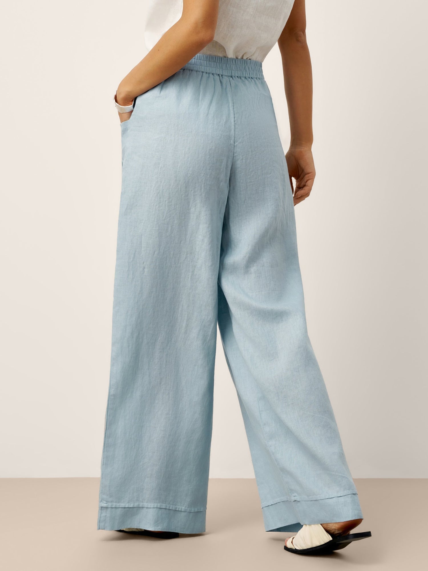 100% Linen Sculpted Pleat Elasticated Back Relaxed Pants VERIDIANA  DestGlow
