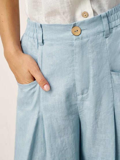 100% Linen Sculpted Pleat Elasticated Back Relaxed Pants VERIDIANA by LINTICO