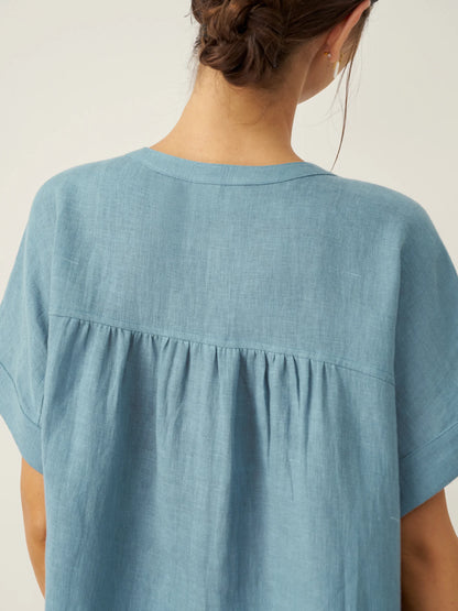 100% Linen Short Sleeve Crew Neck Shirt FINA by LINTICO
