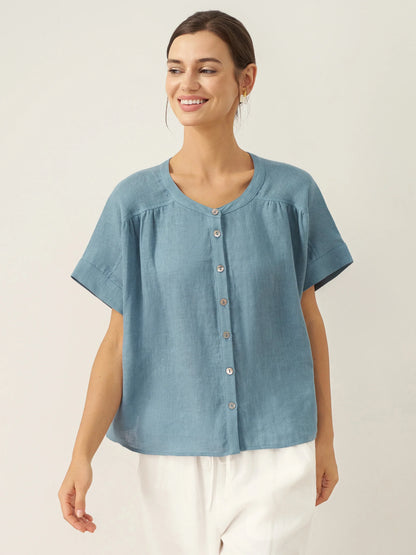 100% Linen Short Sleeve Crew Neck Shirt FINA by LINTICO