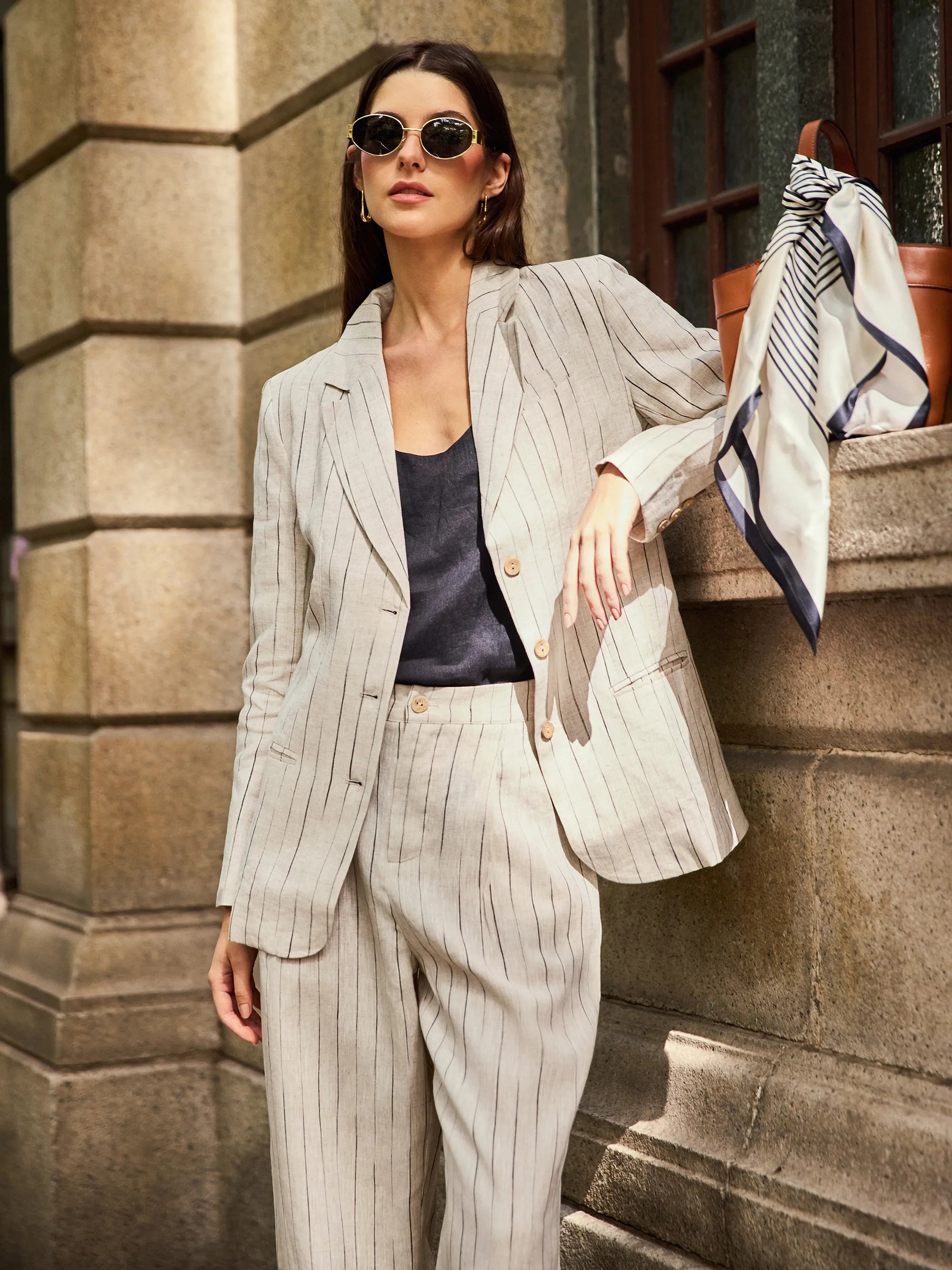 100% Linen Sketch Stripe Suit Set ELOISE by LINTICO