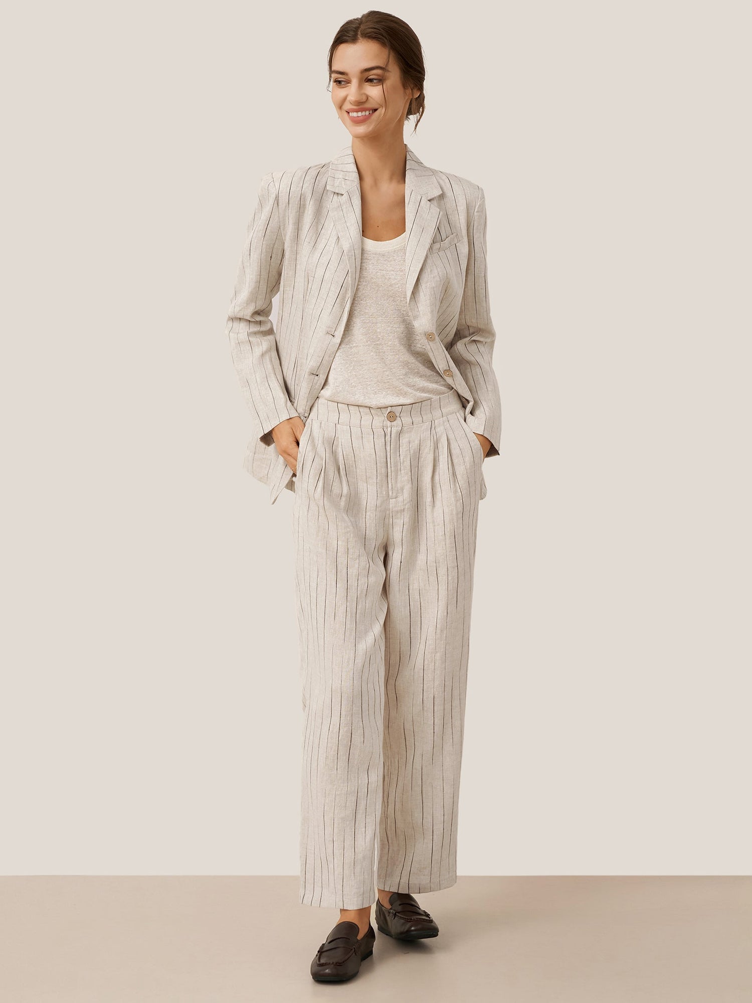 100% Linen Sketch Stripe Suit Set ELOISE by LINTICO