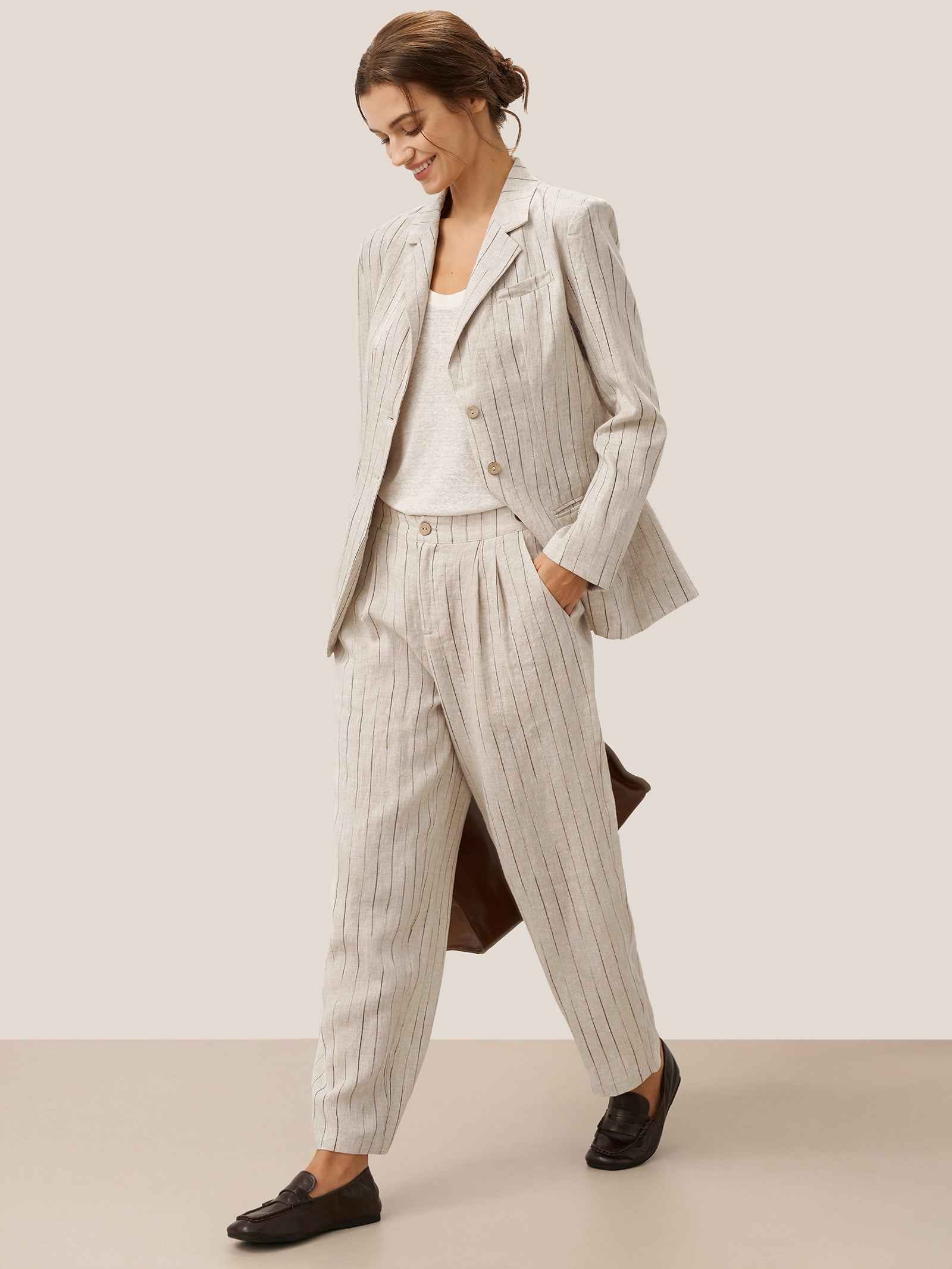 100% Linen Sketch Stripe Suit Set ELOISE by LINTICO