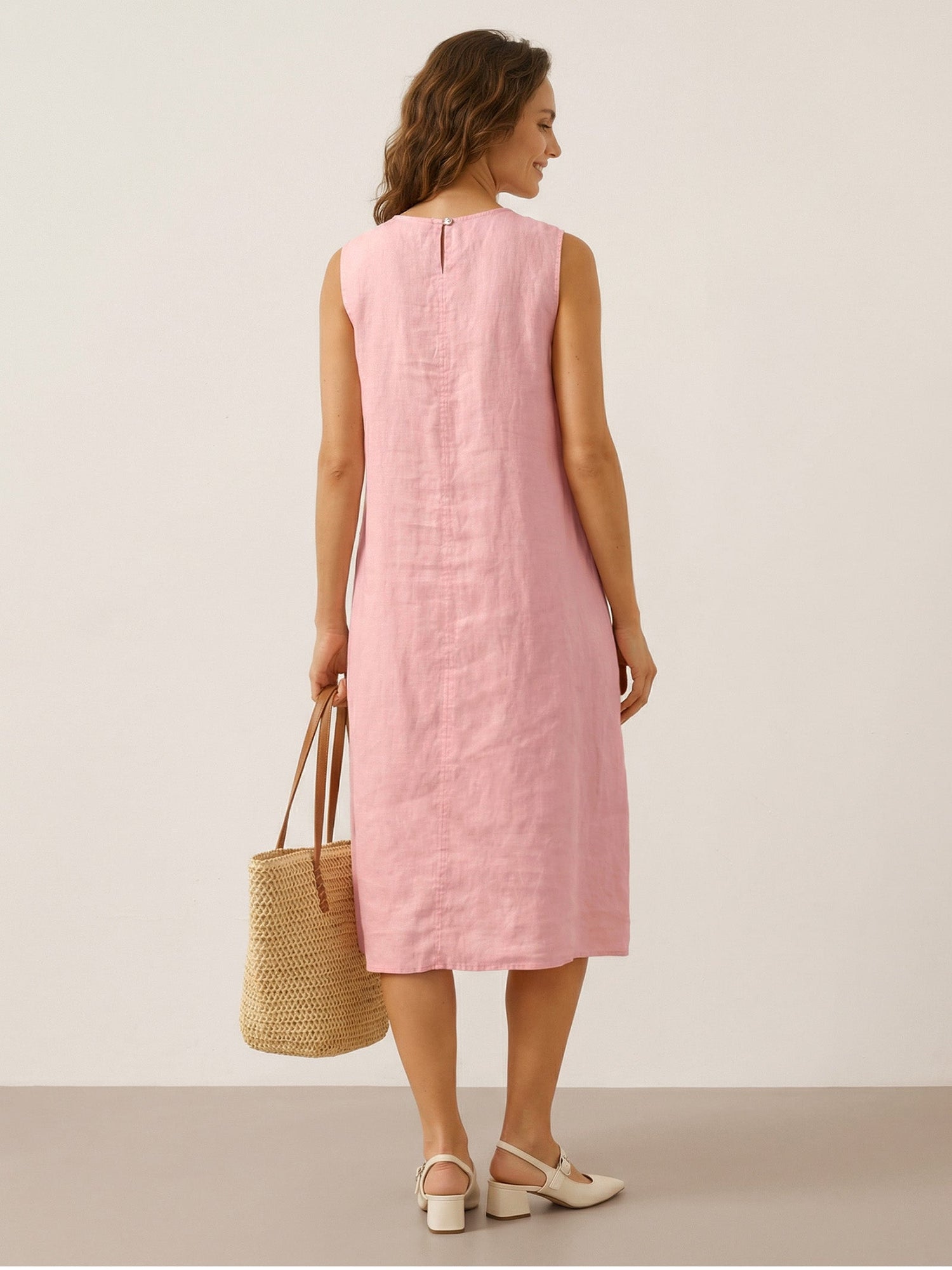 100% Linen Sleeveless Accordion Pleat Midi Dress TINA by LINTICO