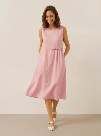 100% Linen Sleeveless Accordion Pleat Midi Dress TINA by LINTICO