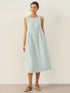 100% Linen Sleeveless Shoulder Button Midi Dress FREYA by LINTICO