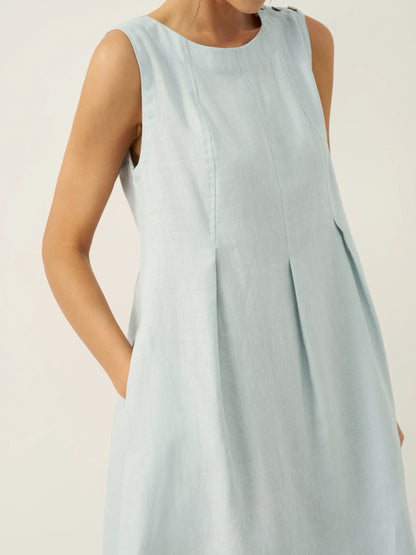 100% Linen Sleeveless Shoulder Button Midi Dress FREYA by LINTICO