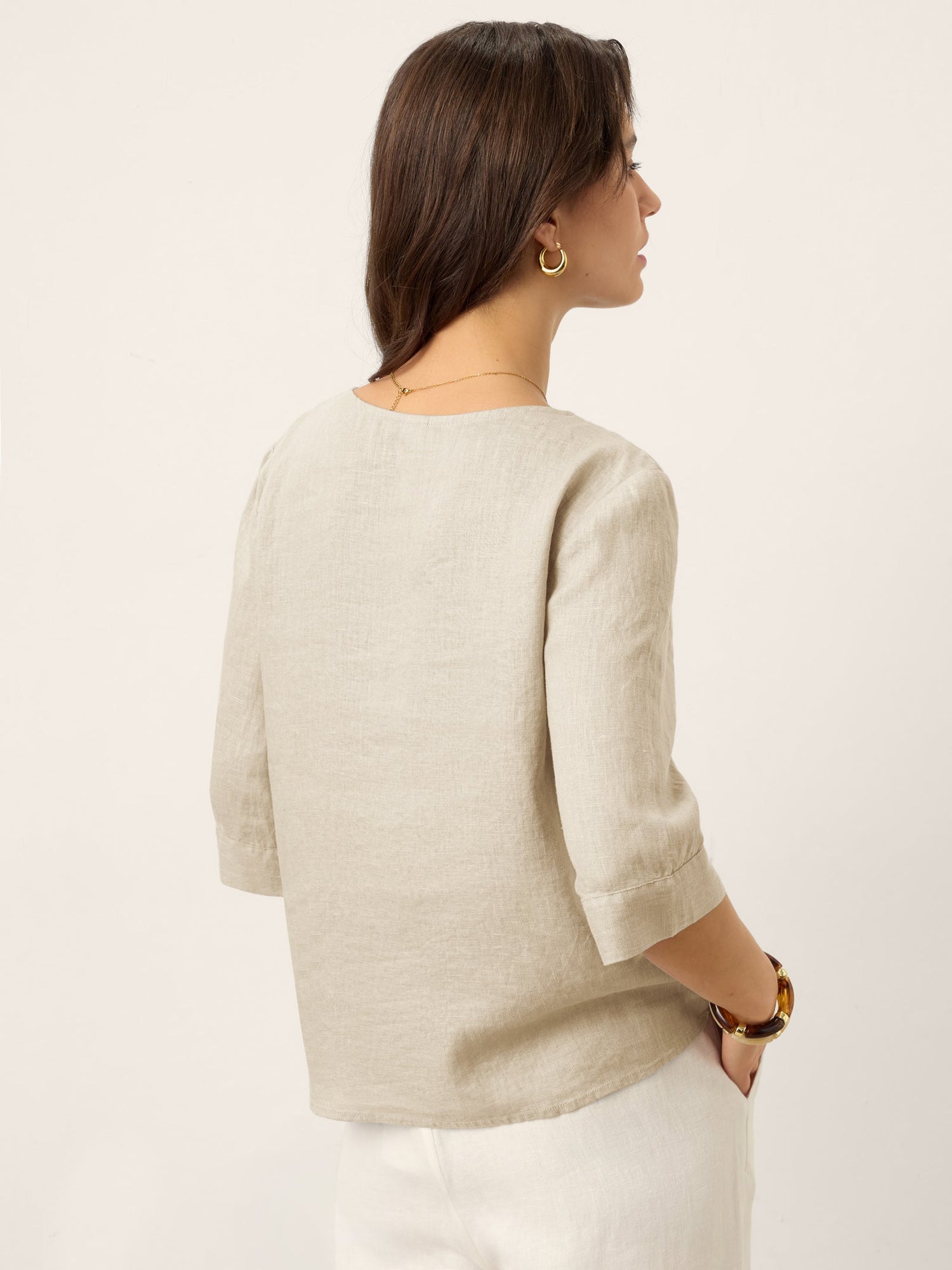 100% Linen Split Neck Inverted Pleat Top TABITHA by LINTICO