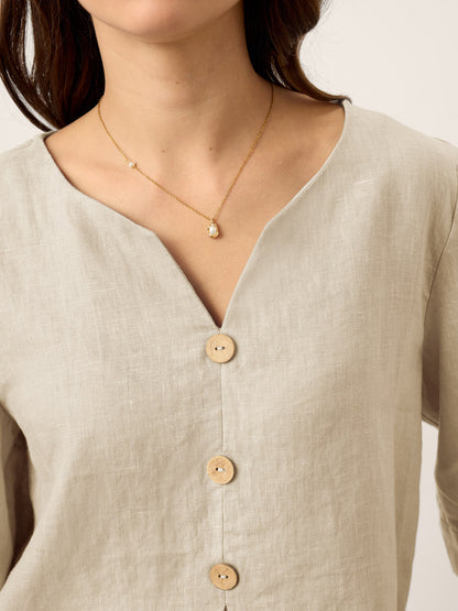 100% Linen Split Neck Inverted Pleat Top TABITHA by LINTICO