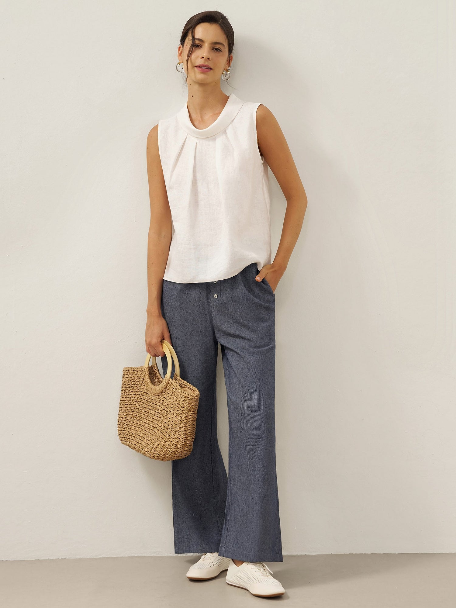 100% Linen Structured Collar Sleeveless Blouse BLAIR by LINTICO