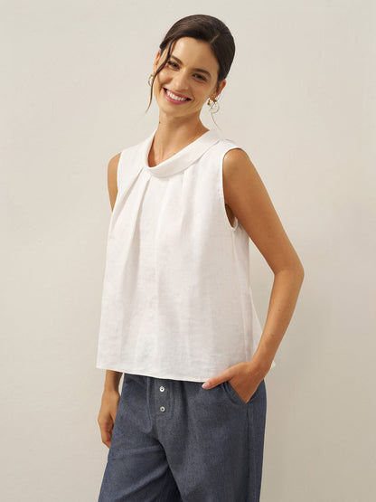 100% Linen Structured Collar Sleeveless Blouse BLAIR by LINTICO