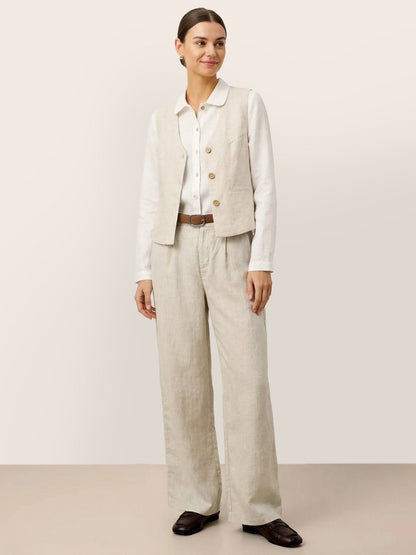 100% Linen V-Neck Buttoned Closure Vest DELIA by LINTICO