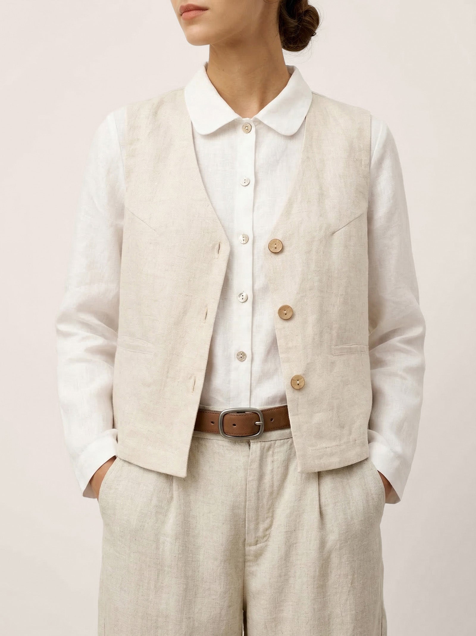 100% Linen V-Neck Buttoned Closure Vest DELIA by LINTICO
