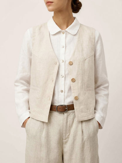 100% Linen V-Neck Buttoned Closure Vest DELIA by LINTICO