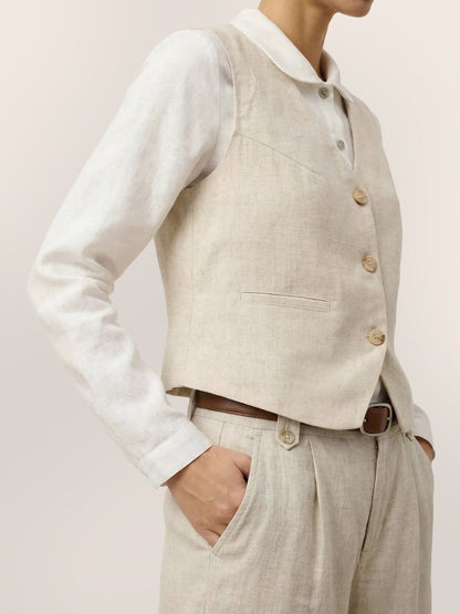 100% Linen V-Neck Buttoned Closure Vest DELIA by LINTICO