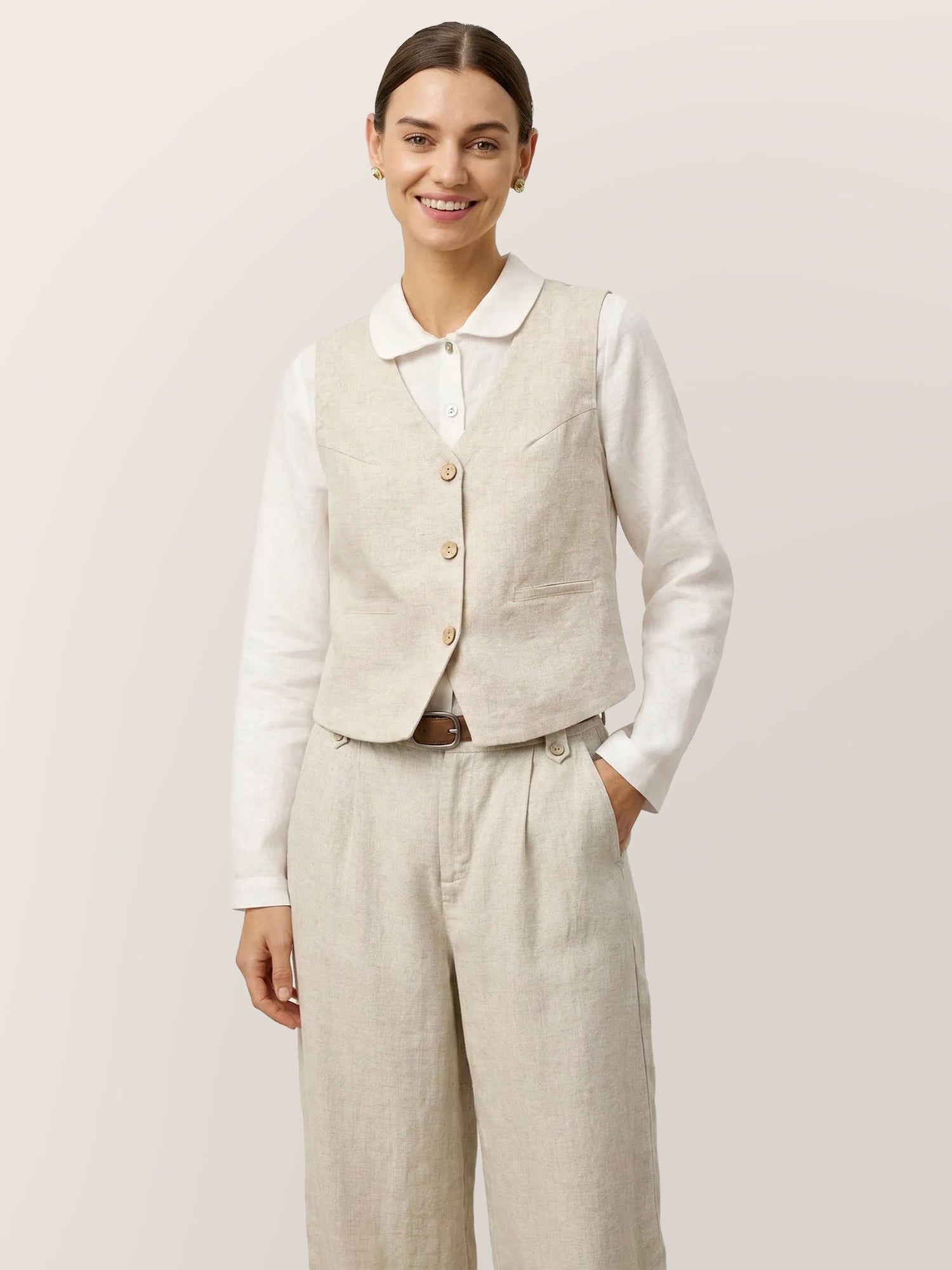 100% Linen V-Neck Buttoned Closure Vest DELIA by LINTICO