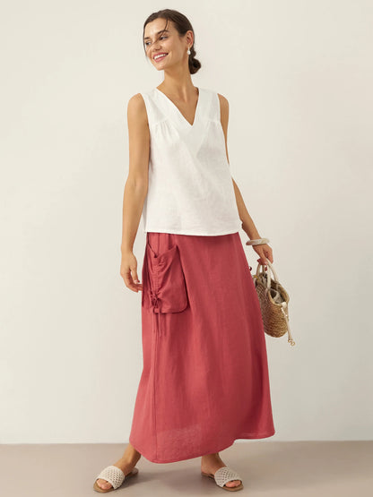 100% Linen Drawstring Pocket Skirt TESS by LINTICO