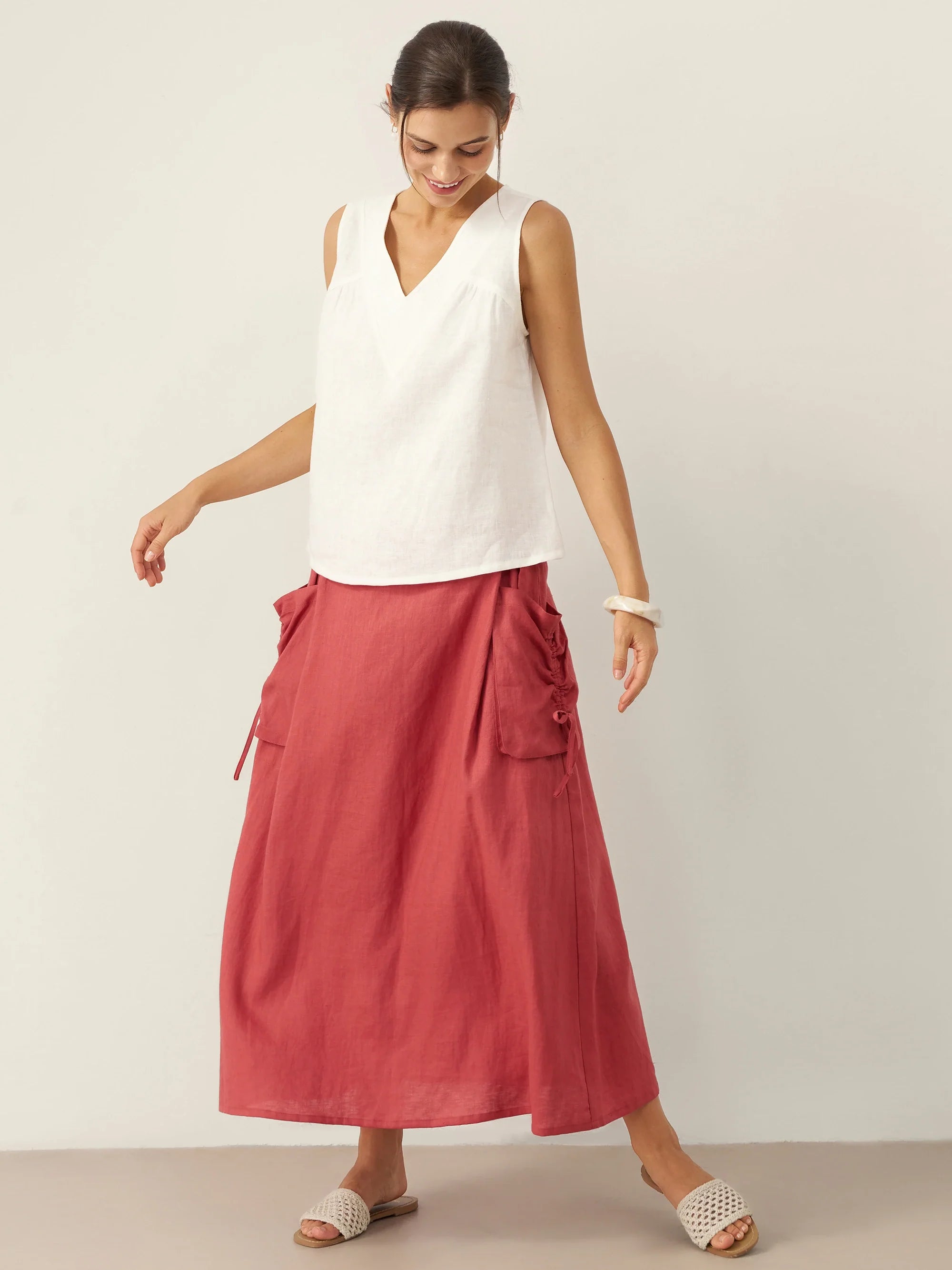 100% Linen Drawstring Pocket Skirt TESS by LINTICO