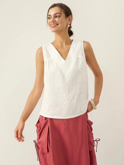 100% Linen V-Neck Sleeveless Tank Top NICOLE by LINTICO