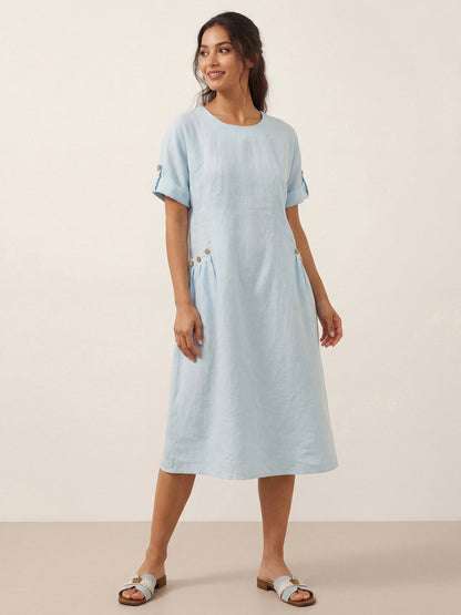 100% Linen Vintage A-Line Button Detail Maxi Dress AMIN by LINTICO