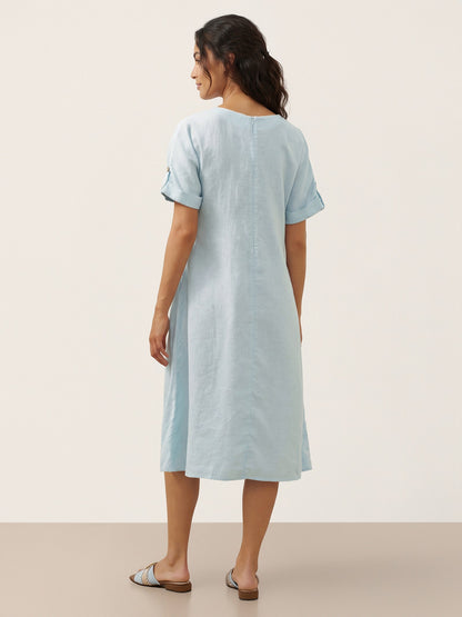 100% Linen Vintage A-Line Button Detail Maxi Dress AMIN by LINTICO