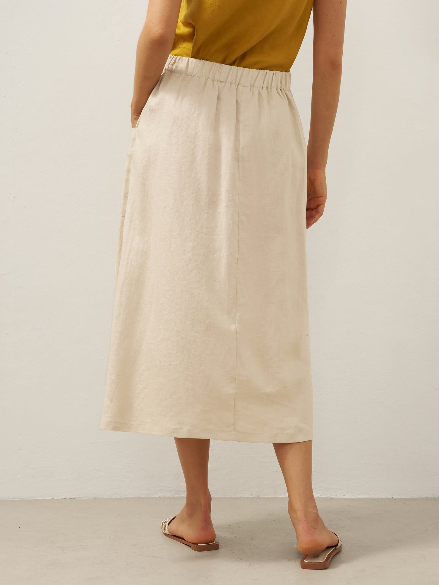 100% Linen Elastic Waist Angled Wrap Skirt FRESSA 