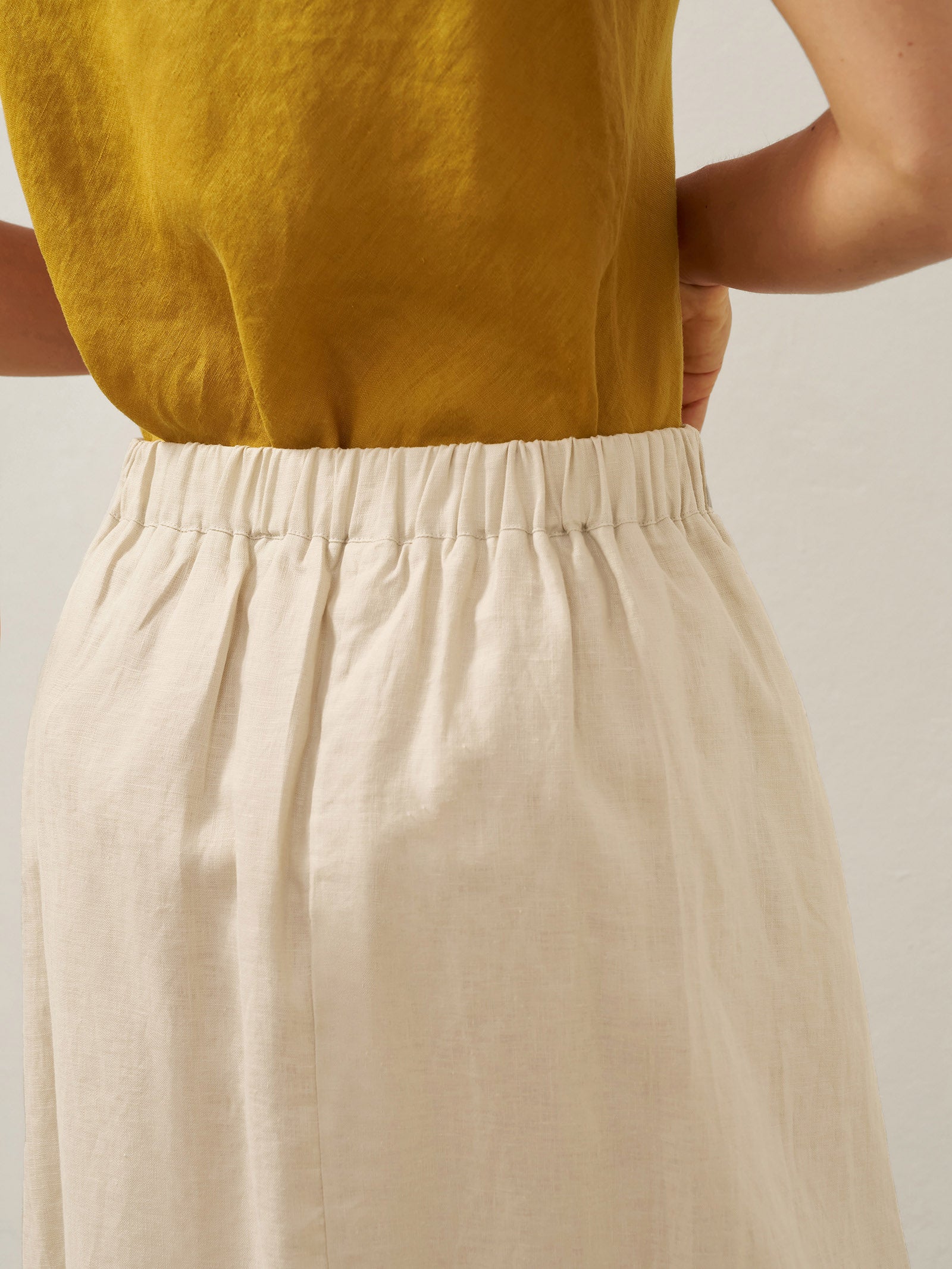 100% Linen Elastic Waist Angled Wrap Skirt FRESSA 