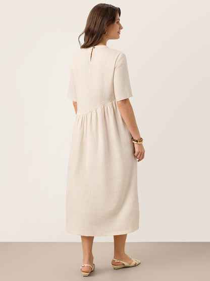 100% Linen Arch-Seam Fluid Midi Dress EUDORA by LINTICO