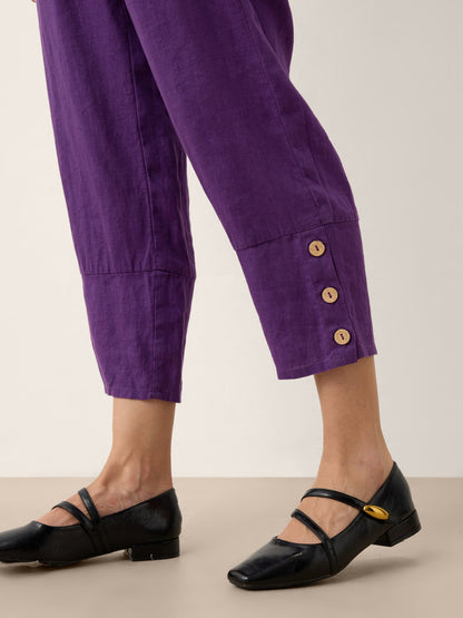 100% Linen Artisan Button Tapered Pants KATHERINE by LINTICO