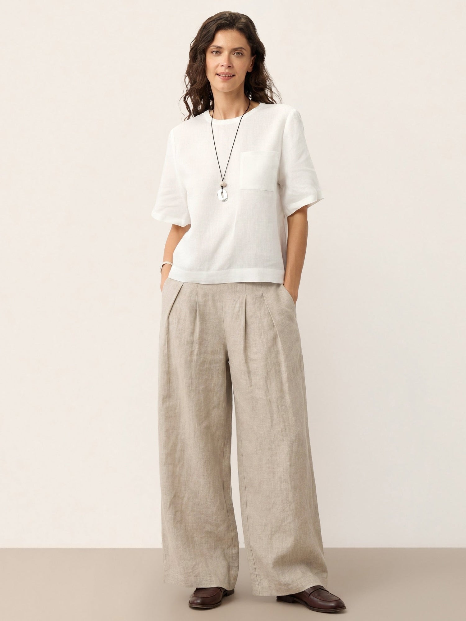 100% Linen Pleated Waist Wide Leg Pants LOUISA by LINTICO