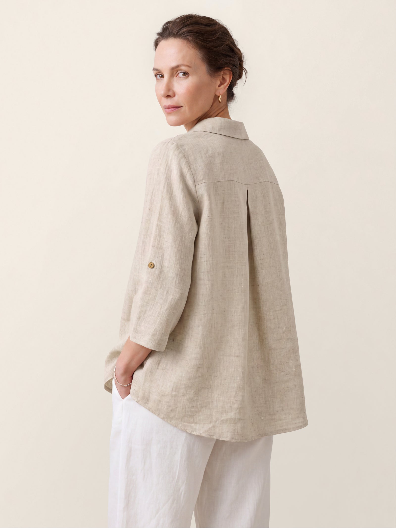100% Linen Asymmetric Button Placket Shirt CLARISSA  DestGlow