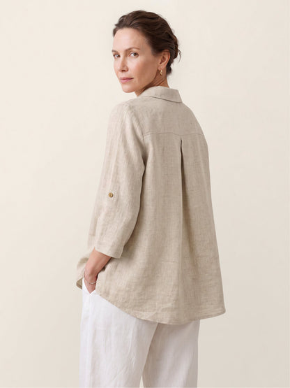 100% Linen Asymmetric Button Placket Shirt CLARISSA  DestGlow