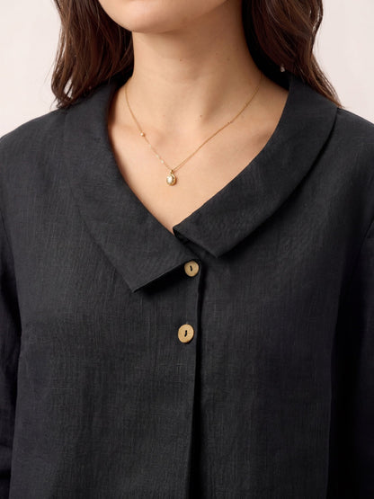 100% Linen Asymmetric Collar Inverted Pleat Top OTTILIE by LINTICO