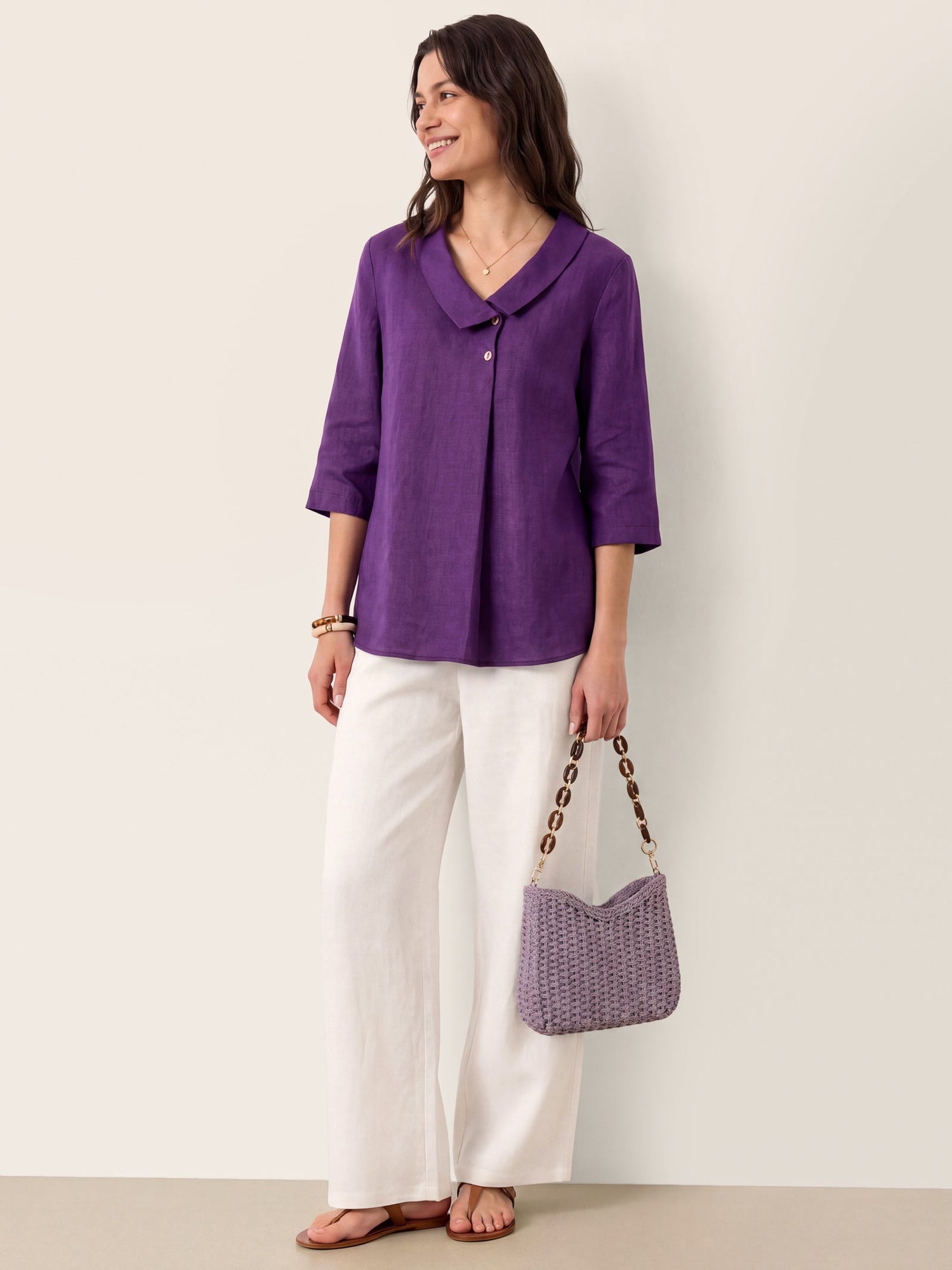 100% Linen Asymmetric Collar Inverted Pleat Top OTTILIE by LINTICO