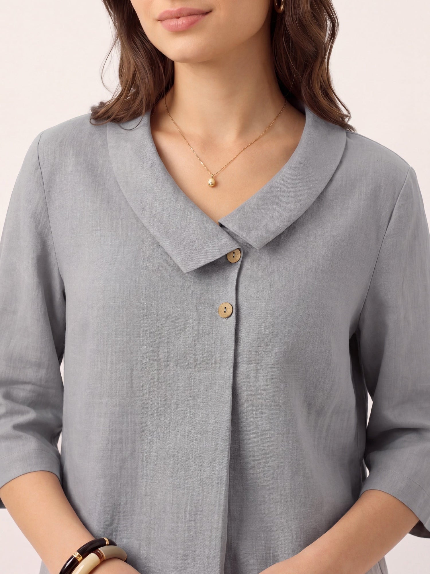 100% Linen Asymmetric Collar Inverted Pleat Top OTTILIE by LINTICO