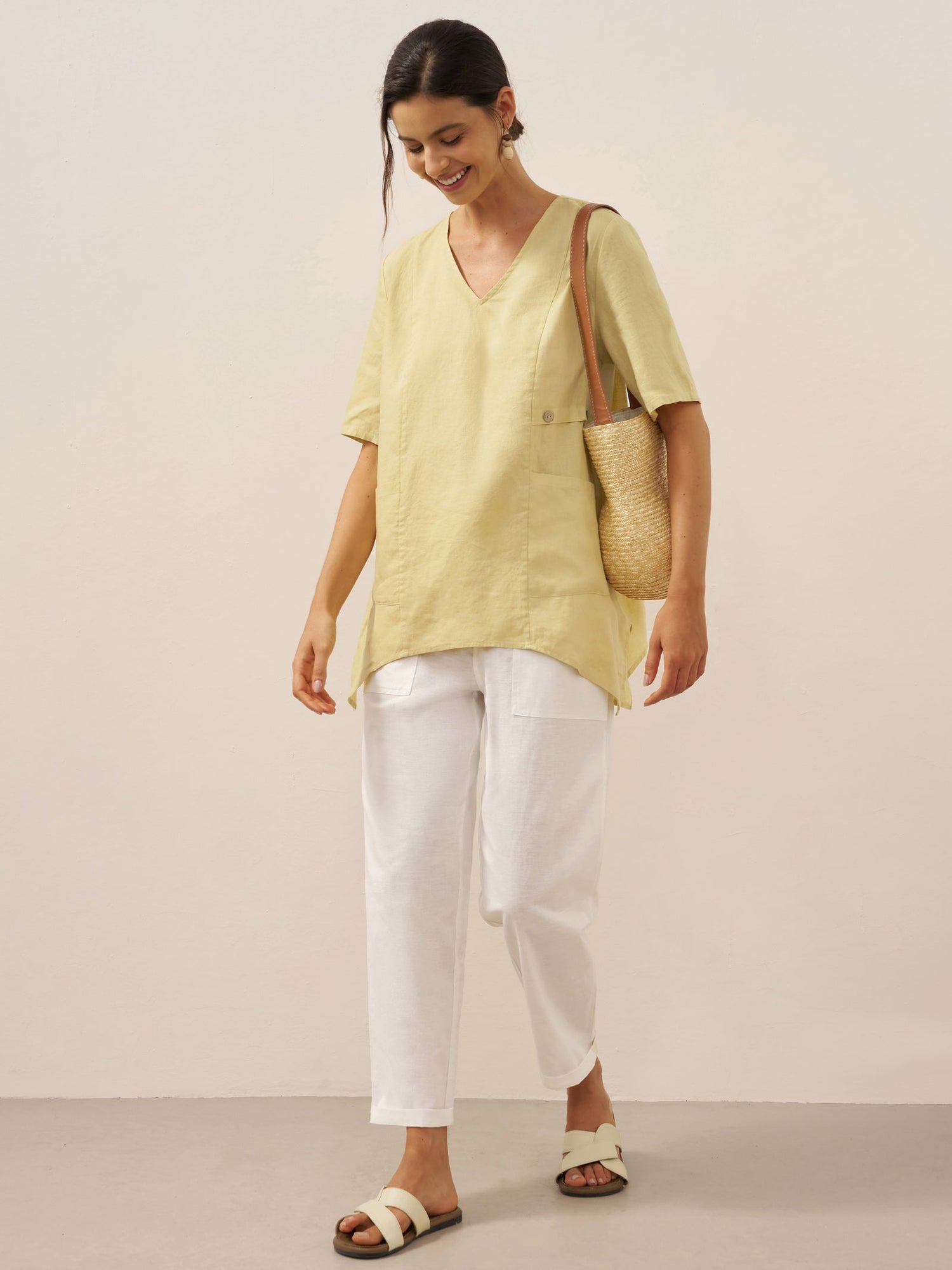 100% Linen Asymmetric Hem Long Top ISLA by LINTICO
