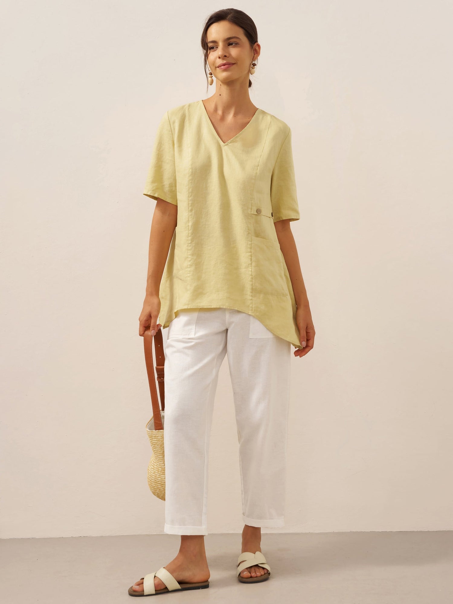 100% Linen Asymmetric Hem Long Top ISLA by LINTICO