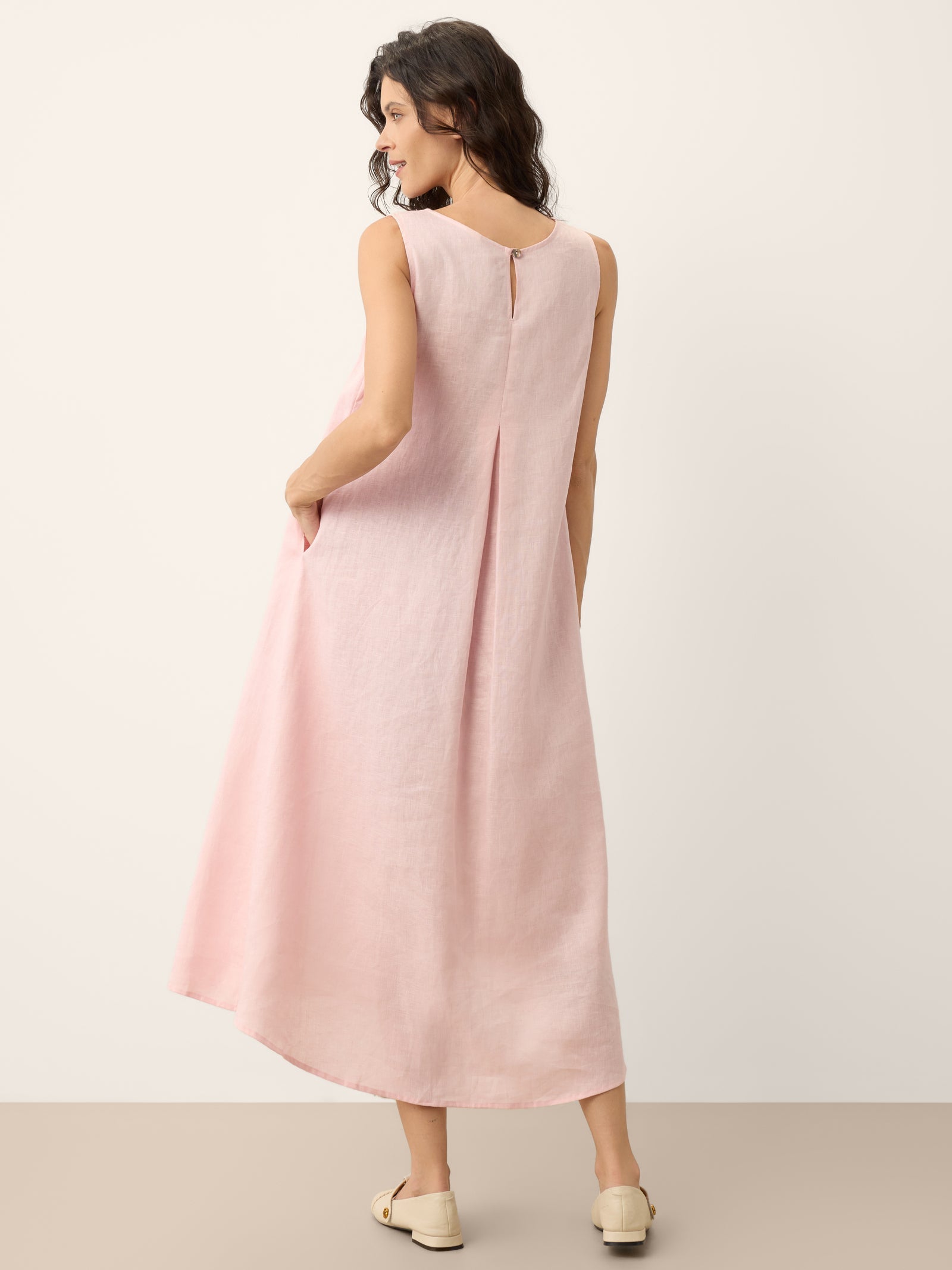 100% Linen Asymmetric Pleat A-Line Midi Dress KARINA by LINTICO